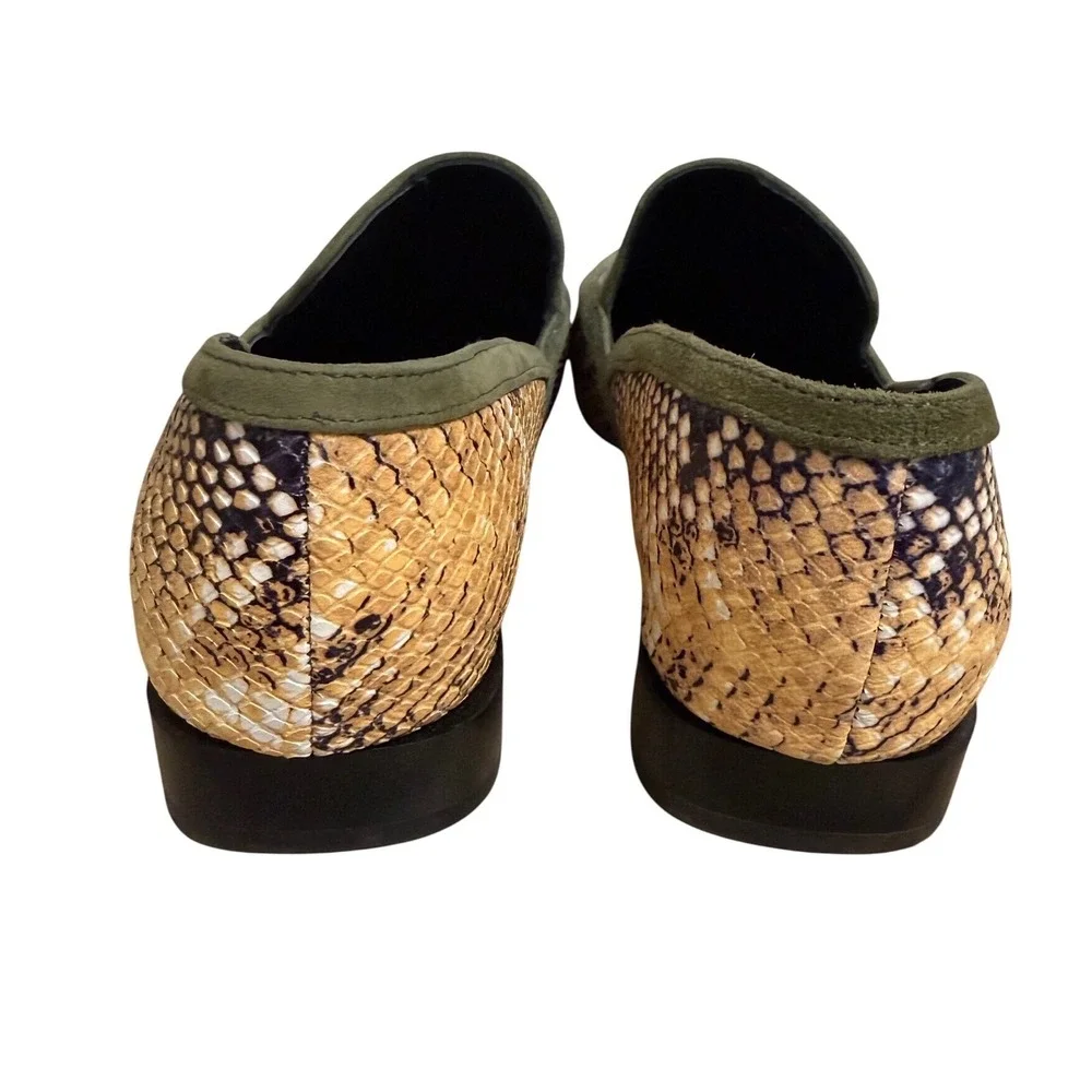 Donald Pliner Rezza Snakeskin Embossed Leather Loafers Olive Suede Trim 8.5M